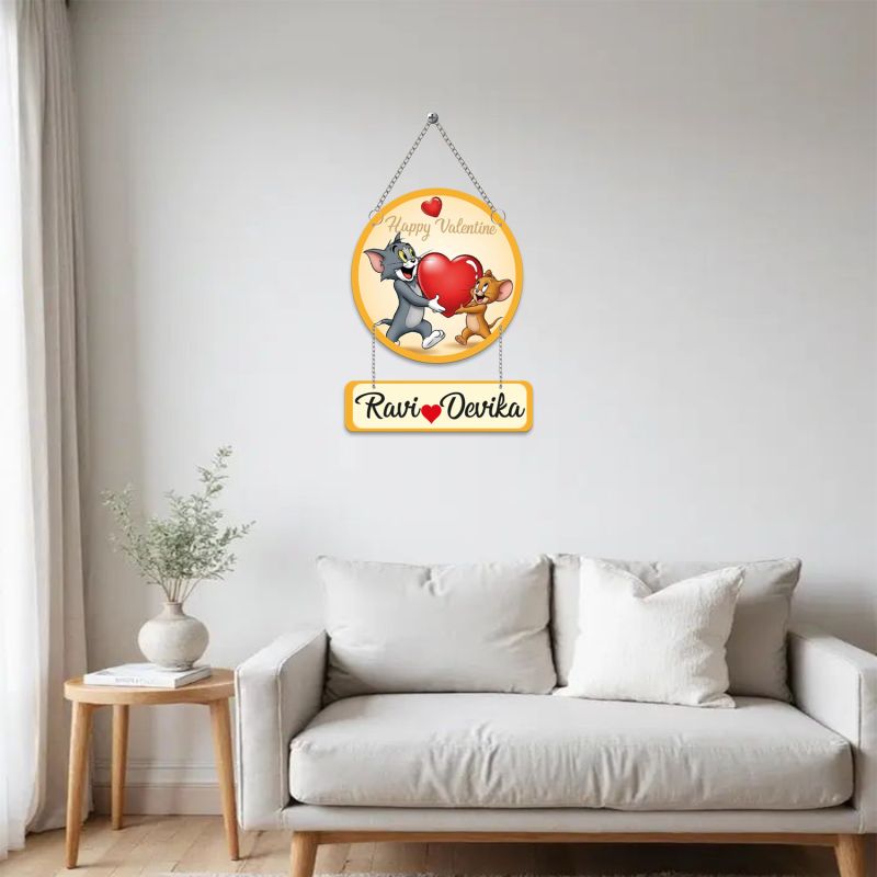 Personalized Couple Name Plate Tom & Jerry Theme Romantic Wall Hanging for Bedroom & Home